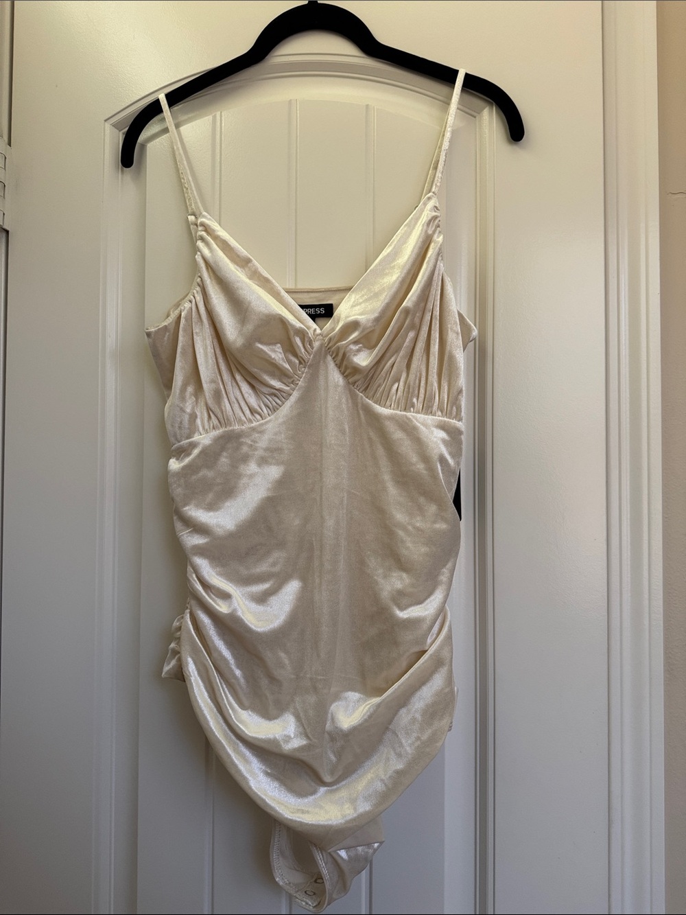 NWT Express Ivory Velvet Satin V-Neck Thong Bodysuit Size S